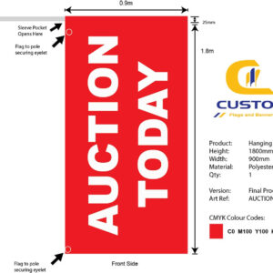 "AUCTION TODAY" Hanging Banner Flag (Single Sided)