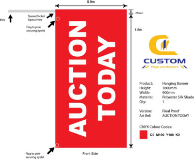 "AUCTION TODAY" Hanging Banner Flag (Single Sided)