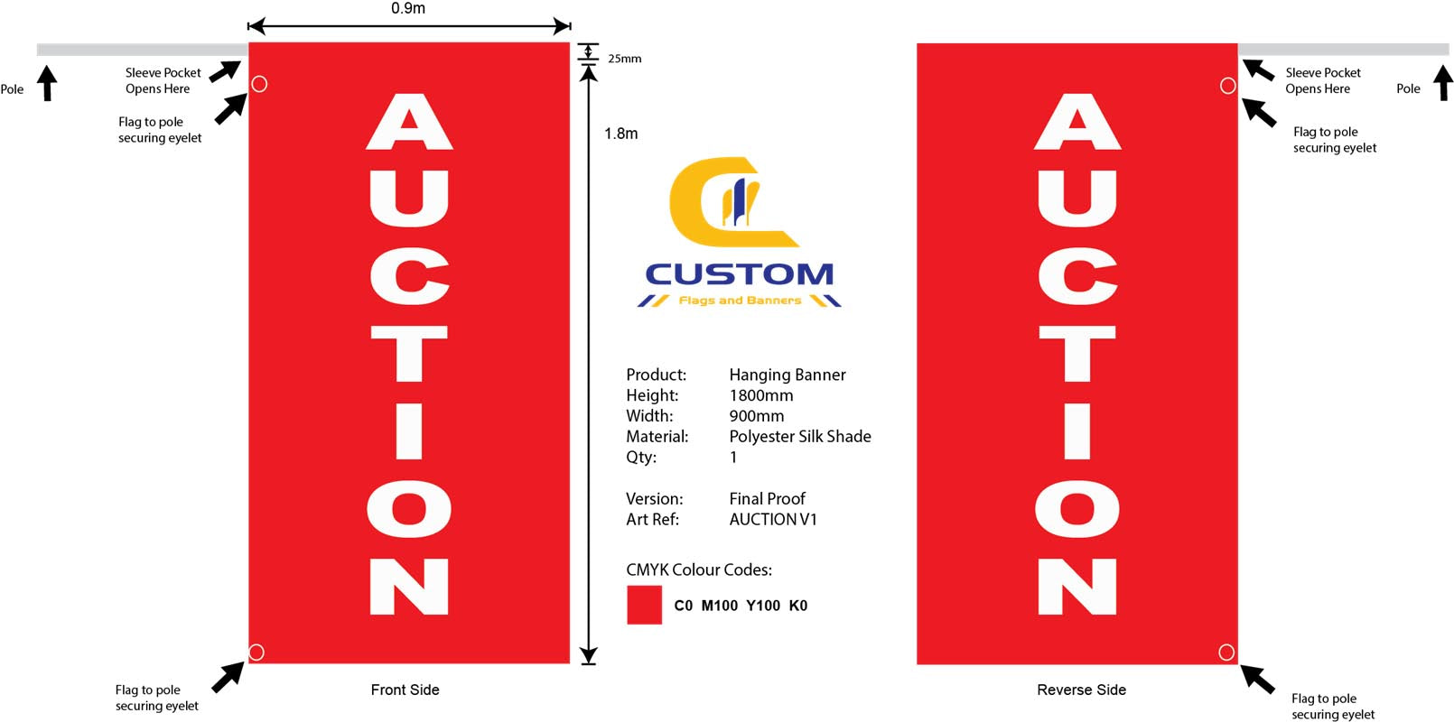 "AUCTION V1" Hanging Banner Flag (Double Sided)