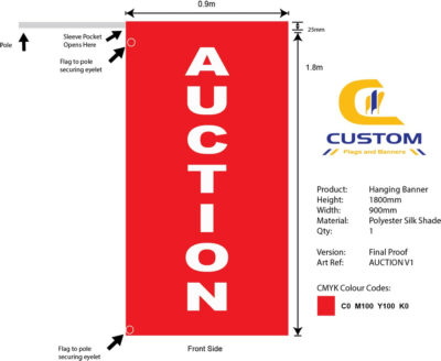 "AUCTION V1" Hanging Banner Flag (Single Sided)