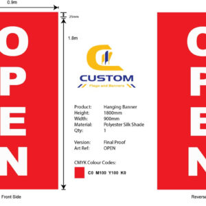 "OPEN" Hanging Banner Flag (Double Sided)