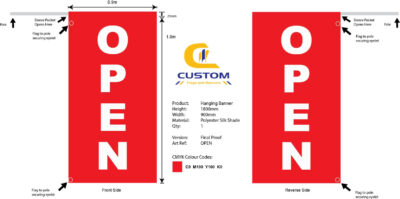 "OPEN" Hanging Banner Flag (Double Sided)