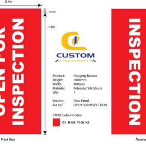 "OPEN FOR INSPECTION" Hanging Banner Flag (Double Sided)