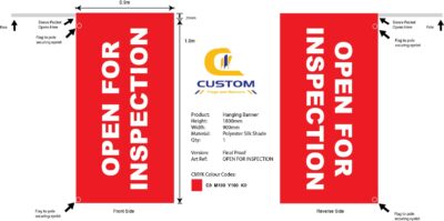 "OPEN FOR INSPECTION" Hanging Banner Flag (Double Sided)