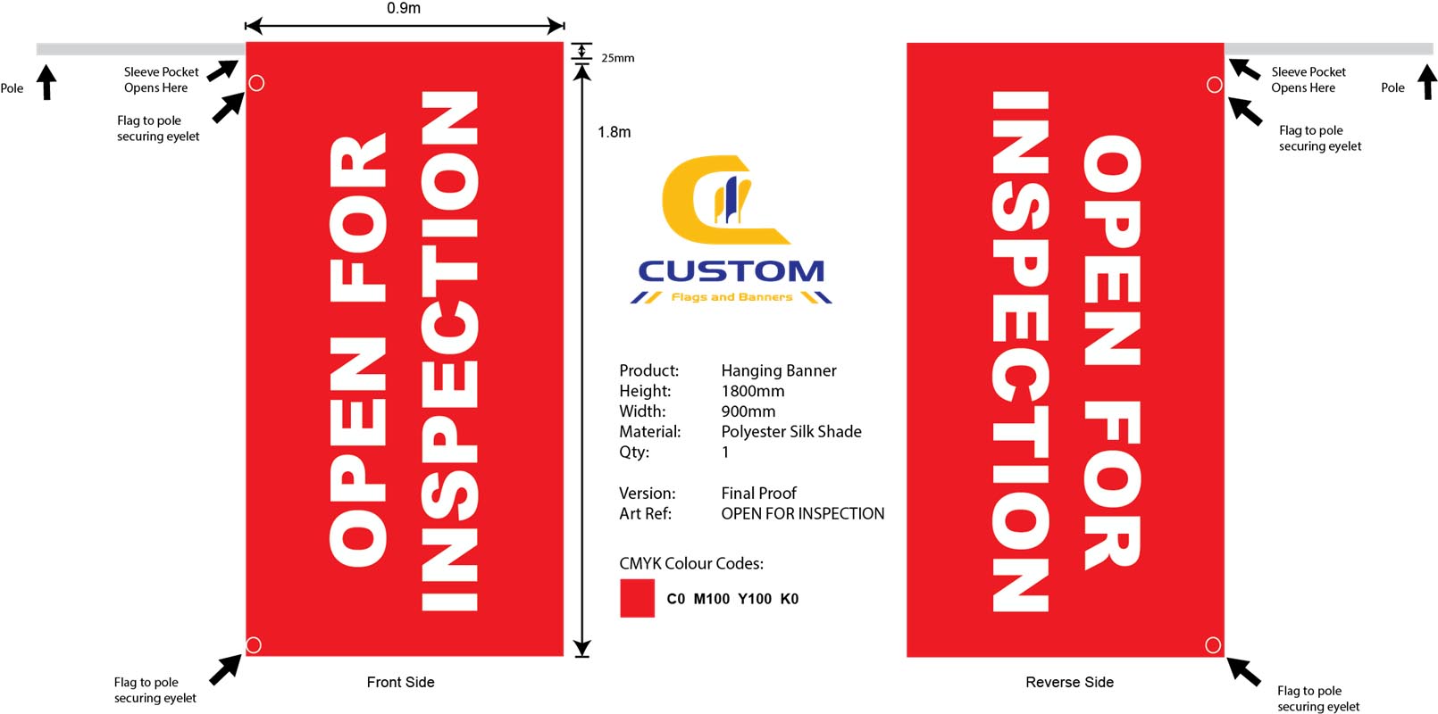 "OPEN FOR INSPECTION" Hanging Banner Flag (Double Sided)
