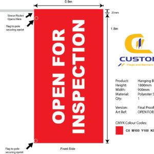"OPEN FOR INSPECTION" Hanging Banner Flag (Single Sided)