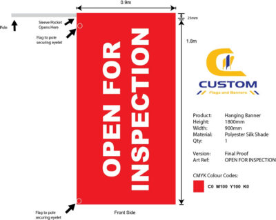 "OPEN FOR INSPECTION" Hanging Banner Flag (Single Sided)