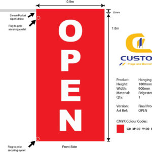 "OPEN" Hanging Banner Flag (Single Sided)