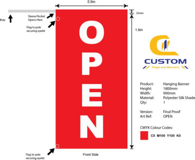 "OPEN" Hanging Banner Flag (Single Sided)